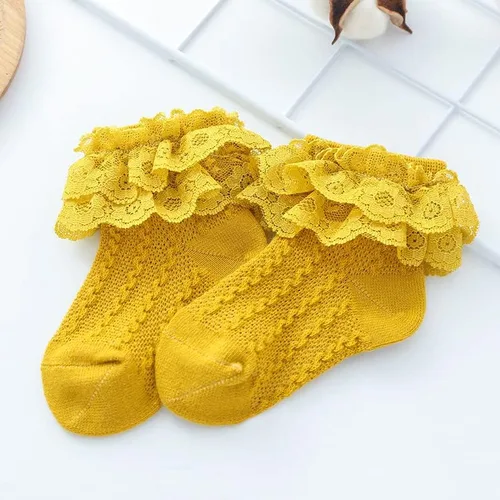 Miniatura 5 de DRESHOW BQUBO Baby Girls Socks Eyelet Ruffle Lace Socks Cute Frilly Socks NewbornInfantToddlers Thin Socks Dress Socks