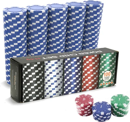 Miniatura 11 de 100 fichas de póquer profesional con caja de almacenamiento, juego de fichas de póquer de casino de 5 colores, fichas de póquer de casino compuestas
