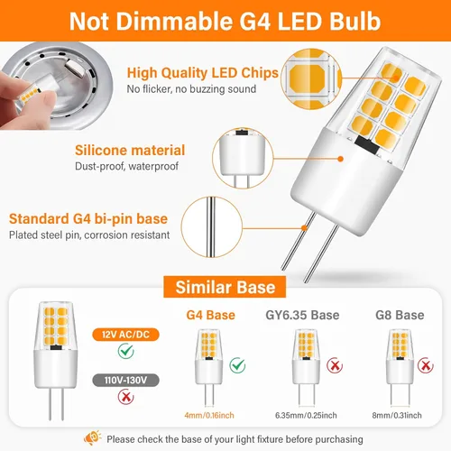 Miniatura 5 de TJOY Bombilla LED G4, Bombillas de Luz de Paisaje de 12V, Repuesto de Bombilla Halógena T3 G4 de 20W-30W, Blanco Cálido 3000K, 2.5W 250LM G4 Base