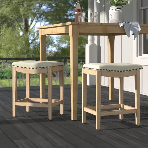 Miniatura 2 de Barton Juego de 2 taburetes de bar beige de 24 pulgadas, silla de montar sin espalda, acolchado de alta calidad para interiores y exteriores, cojín
