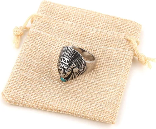 Miniatura 7 de HZMAN Anillo de cabeza de jefe indio para hombres y niños, de acero inoxidable, vintage, nativo americano, tribal, líder, guerrero, cazador