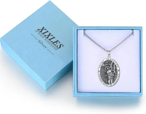 Miniatura 21 de Collar con colgante de plata de ley 925 con medalla de San Patrón, joyería religiosa para hombres y mujeres, con cadena de acero inoxidable 316L