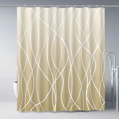 Miniatura 60 de Juego de cortinas de ducha azul egeo para baño con ganchos, cortinas de baño decorativas repelentes al agua y lavables con rayas blancas, 72 x 72