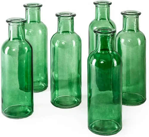 Miniatura 9 de Serene Spaces Living Juego de 6 jarrones de botella de medicina para flores de tallo largo - Tamaño pequeño, juego de jarrones turquesa Pequeño azul