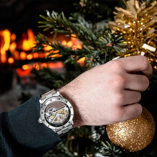 Miniatura 2 de Gute Relojes para hombre, mecánico automático automático, impermeable, transparente, transparente, transparente, steampunk, números romanos, caja