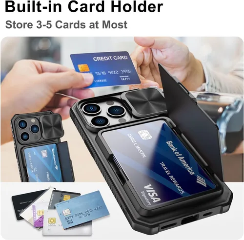 Miniatura 2 de BXYJY Funda tipo cartera para iPhone 15 Pro con tarjetero (4-5 tarjetas) y cubierta deslizante para cámara y soporte, protección contra caídas