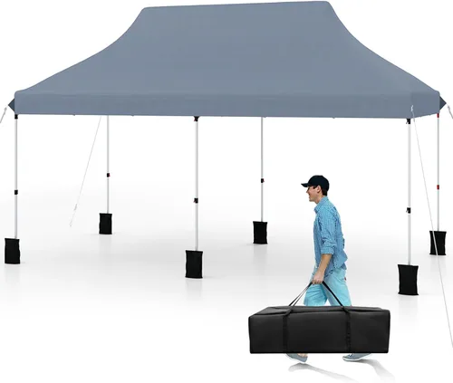 Miniatura 14 de Tangkula Toldo desplegable de 10 x 10 pies, tienda de campaña para exteriores UPF50+ con 4 bolsas de arena, 8 estacas, 4 cuerdas de viento, marco