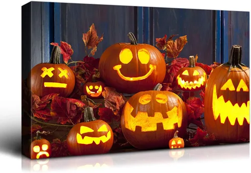Miniatura 46 de Denozer - Pintura artística de pared de Halloween, impresión artística sobre lienzo para dormitorio, sala de estar, decoración de pared del hogar