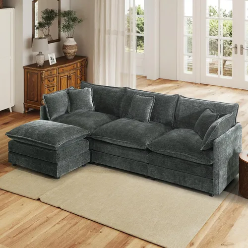 Miniatura 37 de Sofá seccional modular convertible de 76.7", sofás de dos plazas de chenilla con asiento profundo y cojines tipo loveseat para sala de estar, Beige