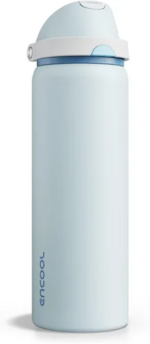 Miniatura 16 de ENCOOL Botella de agua aislada con popote, botella de agua de acero inoxidable con tapa de botón, a prueba de fugas y sin BPA, mantiene el frío Atún