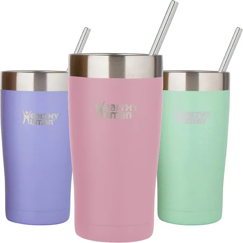Miniatura 8 de Healthy Human Vaso de acero inoxidable con popote y tapa, taza de viaje aislada a prueba de salpicaduras, vasos de café ecológicos, tazas de agua