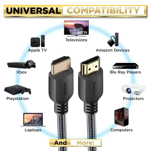 Miniatura 5 de PowerBear Cable HDMI 4K de 0.5 pies Cable HDMI corto, conectores dorados y de nailon trenzado, 4K @ 60Hz, Ultra HD, 2K, 1080P, ARC y CL3