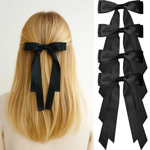 Miniatura 21 de Lazos para el cabello para mujeres - 3 piezas de grandes pinzas de cinta con borlas de cola larga, grandes pasadores de pelo para niñas