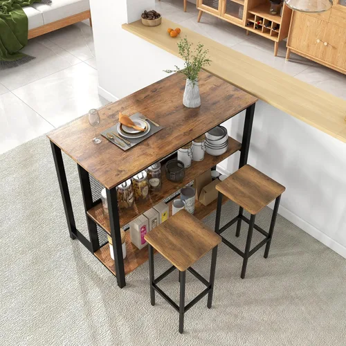 Miniatura 4 de COSTWAY Unidad de bar para el hogar, mesa de bar de 3 niveles con estantes de almacenamiento, marco de metal, almohadillas ajustables para los pies