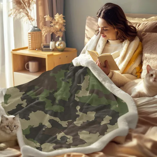 Miniatura 3 de Sleepwish Manta de forro polar de camuflaje caqui militar para niños y niños, manta sherpa de camuflaje militar suave para sofá y silla