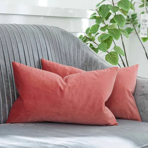 Miniatura 46 de Juego de 2 fundas de almohada decorativas de terciopelo de 14 x 14 pulgadas con cremallera, fundas de cojín cuadradas suaves y lisas de lujo