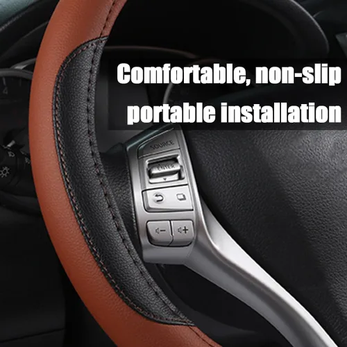 Miniatura 3 de BELOMI - Funda de cuero para volante de automóvil, universal de 15 pulgadas para auto, camioneta y SUV, diseño deportivo antideslizante y Café