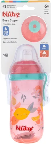 Miniatura 7 de Nuby Vaso de 2 etapas con boquilla de silicona antiderrames y ventana emergente de flujo libre, 12 onzas, surtido (colores/diseños pueden variar)