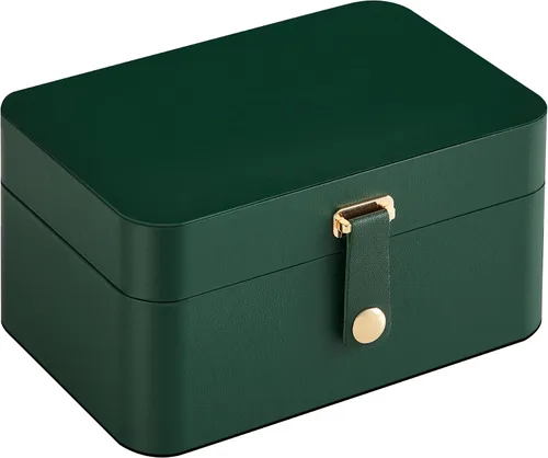 Miniatura 7 de SONGMICS Caja organizadora de joyas, estuche de viaje de 2 capas para aretes, collares, pulseras, almacenamiento portátil de joyas con gran Verde