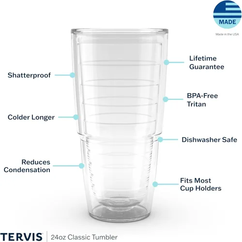 Miniatura 3 de Tervis - Vaso de mesa transparente y colorido hecho en Estados Unidos con aislamiento de doble pared, taza de viaje que mantiene las bebidas frías