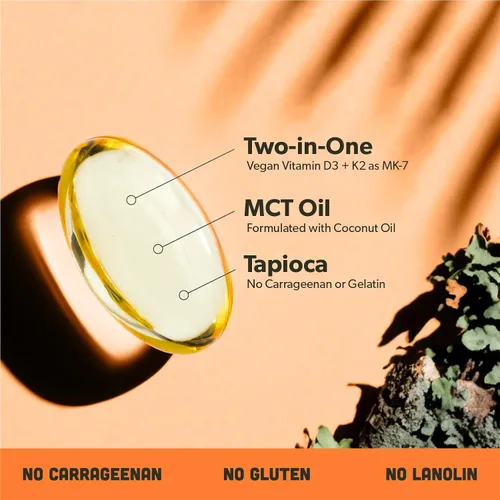 Miniatura 3 de sapling Suplemento vegano de vitamina D3 + K2 con aceite MCT de coco - 4000 UI de vitamina D y 100 mcg de vitamina K2 como Mk7 - Absorción