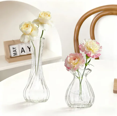 Miniatura 6 de KJHL Juego de 4 jarrones pequeños de cristal para flores, jarrones de flores pequeños transparentes vintage para centros de mesa de boda, mini