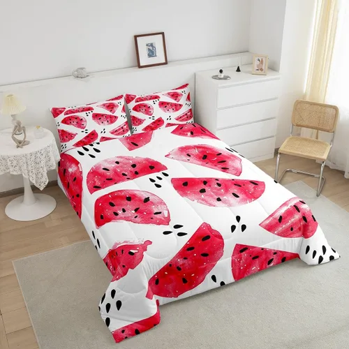 Miniatura 3 de Feelyou Juego de edredón de sandía, tamaño individual, juego de ropa de cama de frutas frescas de verano para niños, decoración de frutas rojas, 1