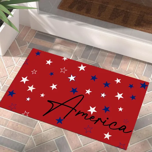 Tapete patriótico para puerta del 4 de julio, Día de la Independencia, decorativo con estrellas de la libertad, tapete de bienvenida rojo, tapete de