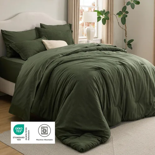 Miniatura 311 de Bedsure Juego de edredón Twin/Twin XL, ropa de cama suave beige para todas las estaciones, juego de cama teñido catiónico, 2 piezas, 1 edredón