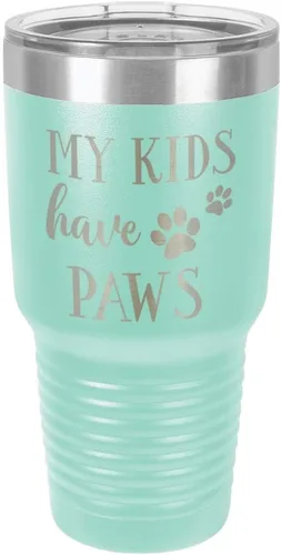 Miniatura 20 de Vaso grabado con texto en inglés "MY KIDS HAVE PAWS Engraved 30oz de acero con recubrimiento de polvo grabado con láser" taza de viaje de camello