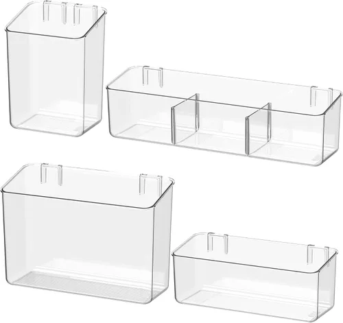 Miniatura 8 de Organizador de almacenamiento adhesivo para montar en la pared, paquete de 2 unidades para almacenamiento de juguetes de baño, cocina, baño y Clear