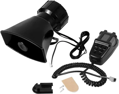 EVGATSAUTO Sirena de bocina de 12 V con 7 sonidos y sistema de altavoces PA de micrófono para automóvil, barco, furgoneta, camión – Bocina de aire