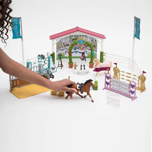 Miniatura 6 de Schleich Horse Club — juego de 86 piezas para torneo de amistad, juego de caballos con figura de yegua árabe y 2 muñecas, juguetes de caballos