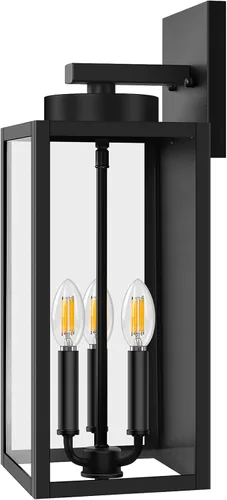 Miniatura 9 de BesLowe Paquete de 2 faroles de pared para exteriores del anochecer al amanecer, negro mate, apliques exteriores impermeables con vidrio