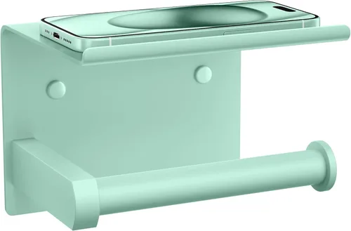 Miniatura 16 de Tindbea Soporte de papel higiénico con estante para teléfono, soporte de pared adhesivo o con tornillos, soporte de rollo de papel higiénico