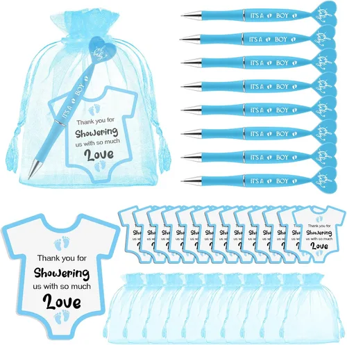 Harloon Juego de 50 bolígrafos de baby shower, recuerdos para invitados, bolígrafos It's a Boy, regalos de fiesta de baby shower, tarjetas azules,