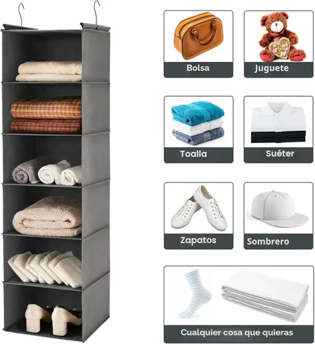 Miniatura 9 de MAX Houser Organizador colgante de armario de 6 niveles, estante colgante de armario con 2 ganchos resistentes para almacenamiento, plegable (gris)