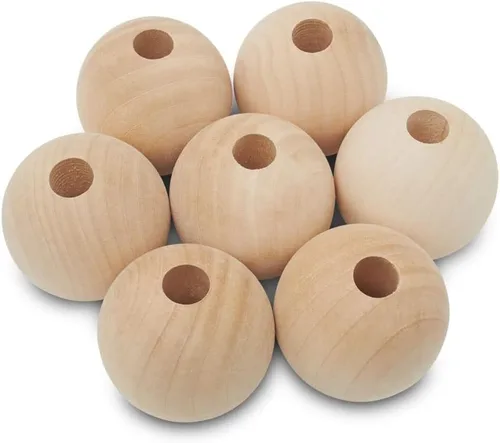 Miniatura 18 de Perlas de madera grandes para manualidades - Paquete de 12 perlas de 32 mm con agujero de 1-1/4 x 3/8 pulgadas, perlas de madera grandes con Paquete