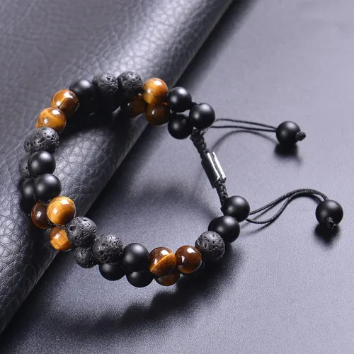 Miniatura 10 de DHQH Triple Protection Bracelet 8/10MM Hematite Black Agate Tigers Eye Stone Bracelet Crystal Jewelry Healing Bead Bracelets for Men Bring Luck