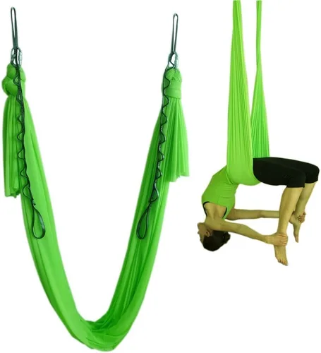 Miniatura 9 de Hamaca de yoga aérea de 5.5 yardas para yoga, columpio, pilates, seda, fitness, incluye mosquetón, cadena de margarita, guía de postura plateado