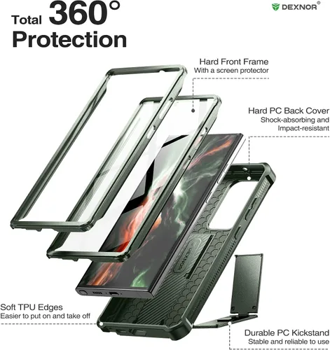 Miniatura 6 de Dexnor Funda de cuerpo completo para Samsung Galaxy S23 Ultra 5G/6.8 pulgadas, marco frontal extra, protección de grado militar, protector