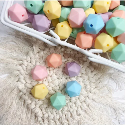 Cuentas facetadas de silicona de 0.551 in, 50 cuentas de silicona de color suave para bricolaje collar pulsera Color suave multifacético
