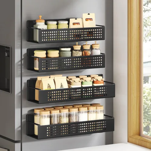 SONGMICS Estante magnético fuerte para especias para refrigerador, juego de 4, 2 estantes magnéticos de cocina grandes y 2 pequeños para microondas,