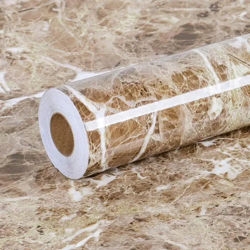 Miniatura 7 de VEELIKE Cubiertas de mármol sintético para encimera, papel tapiz de granito, papel adhesivo decorativo de cocina, papel tapiz marrón impermeable