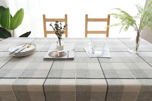 Miniatura 5 de Table Cover 24 x 24 inch, Square, Black Grey, Cotton Linen Plaid Dining Table Cloth