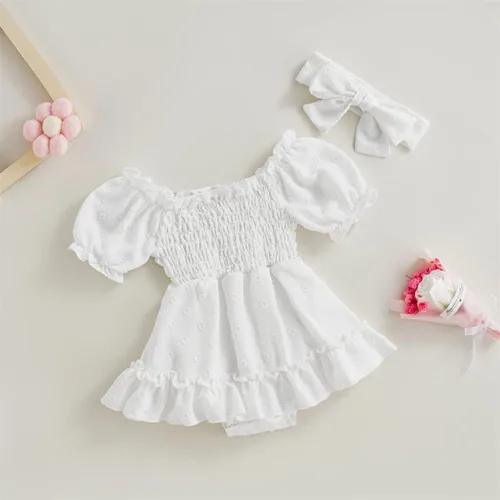 Miniatura 27 de Mameluco de verano para niña, sin mangas, vintage, con burbujas, vestido de mameluco lindo y diadema