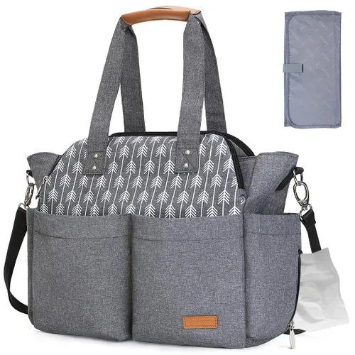 Lekebaby Bolsa de pañales, 17 bolsillos, bolsa de pañales de viaje grande impermeable con cambiador portátil, bolsa de hospital cruzada para mamá