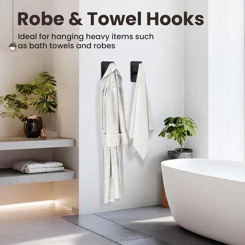 Miniatura 3 de Aikzik Ganchos Negros para Colgar de Alta Resistencia, Ganchos de Pared para Ducha, Baño, Toalla, Abrigo, Bata, Ganchos Adhesivos Impermeables