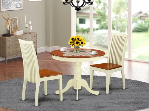 Miniatura 2 de East West Furniture ANIP3-BMK-W - Juego de comedor de 3 piezas que contiene una mesa de comedor redonda con pedestal y 2 sillas de asiento
