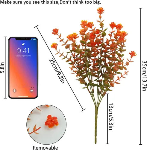 Miniatura 2 de Uieke 24 flores artificiales de otoño para exteriores, resistentes a los rayos UV, plantas de otoño sintéticas, arbustos que no se decoloran, Naranja